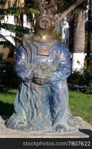 Statue of diver on the street of Bodrum, Turkey
