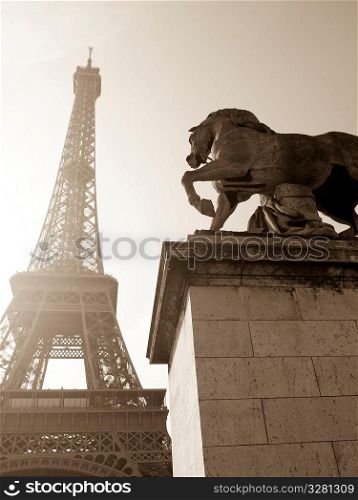 Statue of horse by Eiffel Tower