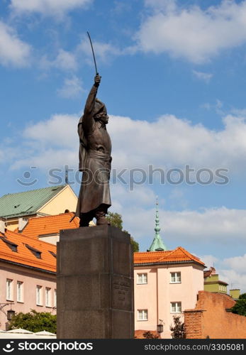 Statue of Jan Kilinski in Old Town Warsaw in Poland