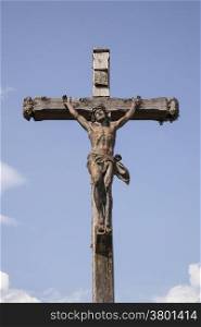 statue of Jesus on the cross in the french region Jura