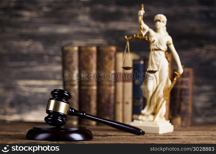 Statue of justice, burden of proof, law theme. Statue of lady justice, Law concept