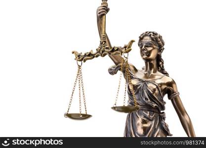 Statue of justice isolated on white background