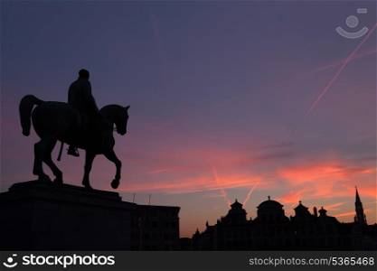 Statue of king Albert I at sunset on the horse, Brussel, Belgium&#xA;
