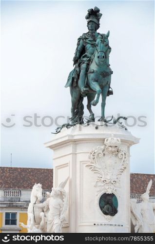 Statue of King Jose I at Praca do Comercio Commerce Square in Lisbon, Portugal