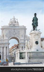 Statue of King Jose I at Praca do Comercio Commerce Square in Lisbon, Portugal