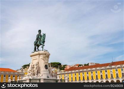 Statue of King Jose I in Praca do Comercio or Terreiro do Paco in downtown Lisbon. Statue of King Jose I in Commerce Square in Lisbon