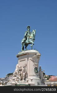 statue of King Jose I in the center of the famous Commerce Square also known as Terreiro do Paco in Lisbon, Portugal