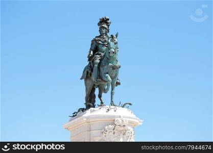 Statue of King Jose on the Commerce square (Praca do Comercio) in Lisbon, Portugal