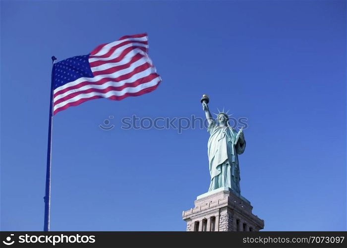 Statue of Liberty and the US Flag