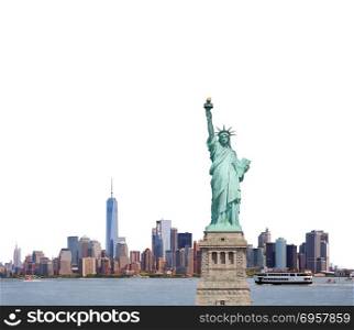Statue of Liberty in New York City on white background, USA