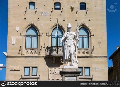 Statue of Liberty near the Palazzo Pubblicco in San Marino. The Republic of San Marino