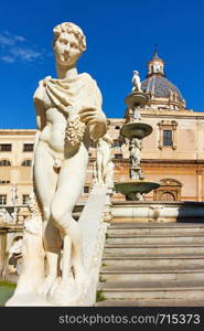 Statue of man in The Praetorian Fountain by Francesco Camilliani (Fountain of Shame, 1574) in Palermo, Sicily, Italy