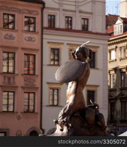 Statue of Mermaid or Syrena in the Old Town Square of Warsaw in Poland