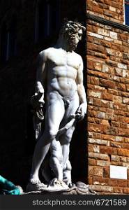 Statue of Neptune in founta in Florence. Italy.. Statue of Neptune in Flornce. Italy. Mediterranean Europe.