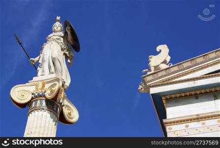 Statue of Pallas Athena, goddess of wisdom, defensive war, strategy, industry, justice and skill in ancient Greek mythology. Patron of Athens.