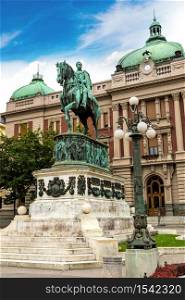 Statue of prince Michael at Square of the Republic in Belgrade, Serbia in a beautiful summer day