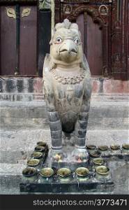 Statue of sacred bird near temple Changu Narayan near Bhaktapur, Nepal