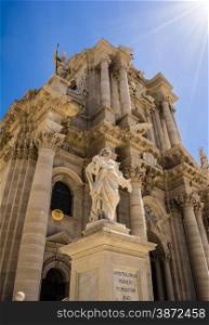 Statue of Saint Paul in front of the Siracusa Cathedral, Sicily, Italy