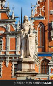 Statue of Saint Roland in the old town of Riga in a beautiful summer day, Latvia