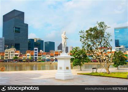 "Statue of Sir Tomas Stamford Raffles - best known for his founding of the city of Singapore. He is often described as the "Father of Singapore""