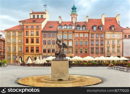 Statue of Syrenka, Mermaid of Warsaw, symbol of the city of Warsaw, at the Old Town Market Square, Poland