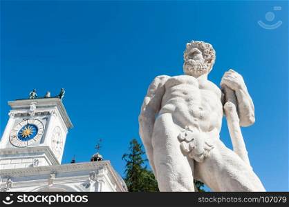 Statue of the 16 century. Statue of Hercules. Medieval art. Udine,Italy