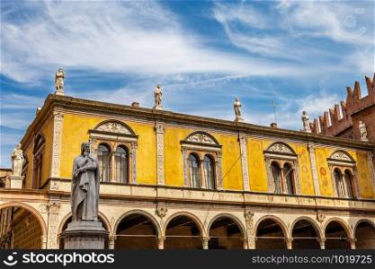 Statue of the great poet Dante Alighieri in Piazza dei Signori is a city square in Verona, Italy.
