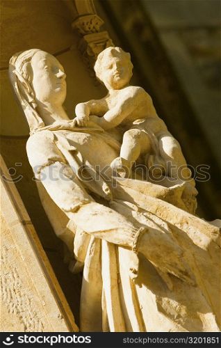 Statue of Virgin Mary and Jesus Christ in a cathedral, Le Mans Cathedral, Le Mans, France