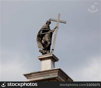 Statue of Zygmunt in old town square in Warsaw Poland