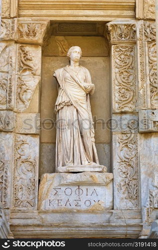 Statue on a wall, Celsus Library, Ephesus, Turkey