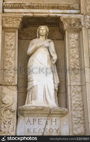 Statue on a wall, Celsus Library, Ephesus, Turkey
