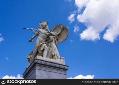 Statue on the Berlin Schloss Bridge. Greek god Athena protects a young hero.. Statue on the Berlin Schloss Bridge