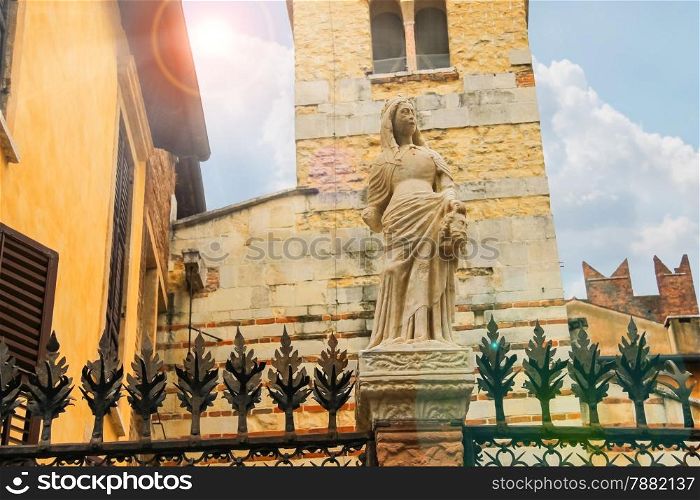 Statue on the fence around Arches Scaligero in Verona, Italy