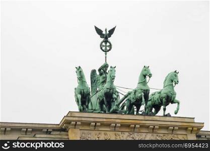Statue Quadriga on Brandenburg gate in Berlin.