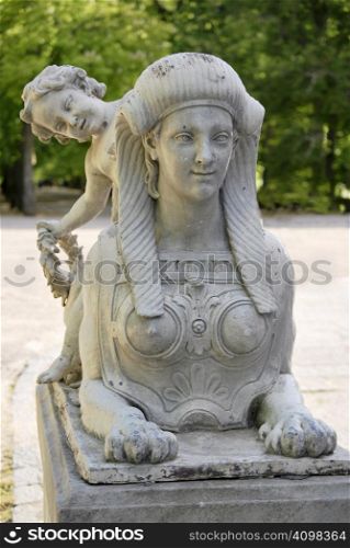 "Statue that resembles a sphinx. "La Granja" Segovia. Classical architecture "