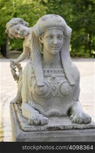 "Statue that resembles a sphinx. "La Granja" Segovia. Classical architecture "