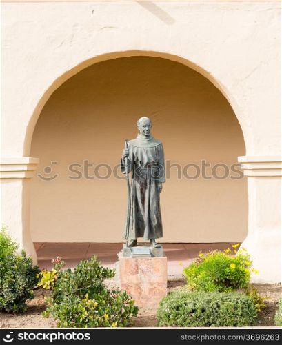 Statue to Father Junipero Serra at Mission Santa Ines in California exterior