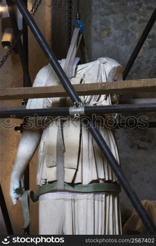 Statue under restoration in Capitolini Museum, Rome, Italy.