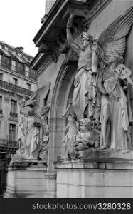 Statues adorning the Palace Garnier in Paris France