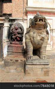 Statues near entrance of Art museum in Bhaktapur, Nepal