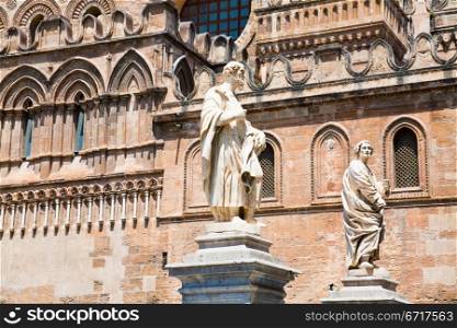 statues near Palermo Cathedral, Sicily, Italy