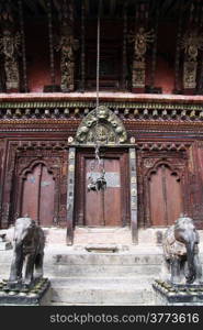 Statues of elephant near door of temple Changu Narayan in Bhaktapur, Nepal