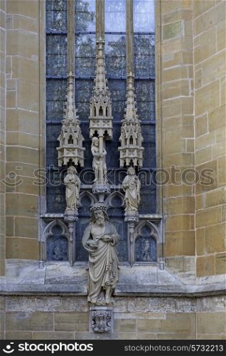 Statues of saints on the wall of Saint Jacob Church, lutheran in the Rothenburg ob der Tauber, Germany&#xA;