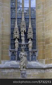 Statues of saints on the wall of Saint Jacob Church, lutheran in the Rothenburg ob der Tauber, Germany&#xA;