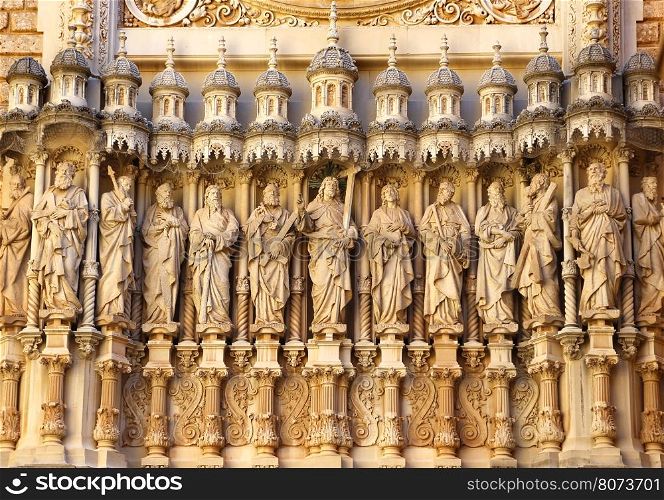 Statues of Santa Maria de Montserrat Abbey in Monistrol de Montserrat, Barcelona, Catalonia, Spain