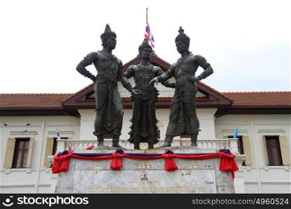 Statues of thai kings on the square in Chiang Mai, Thailand