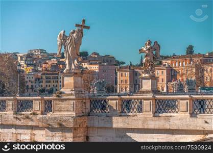 Statues on the bridge of St. Angel. Rome. Italy