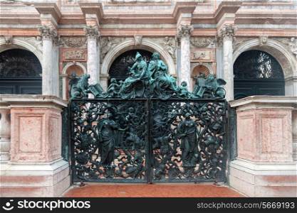 Statues on the gate near San Marco Campanile, Venice, Italy&#xA;