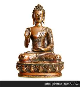 Statuette of blessing Buddha isolated over the white background