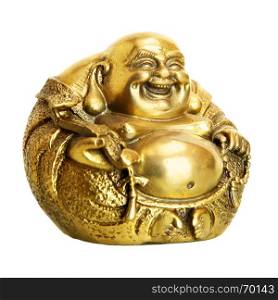 Statuette of Laughing Buddha isolated over the white background. Shallow DOF!